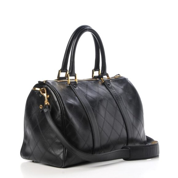 CHANEL Bicolor Coco Mark Handbag Boston Bag Leather Black - Picture 3 of 10